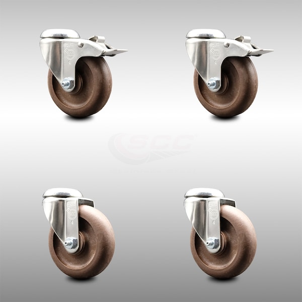 Service Caster 4 Inch 316SS High Temp Glass Filled Nylon Bolt Hole Caster Set with 2 Lock Brake SCC-SS316BHTTL20S414-GFNSHT-2-S-2 - main
